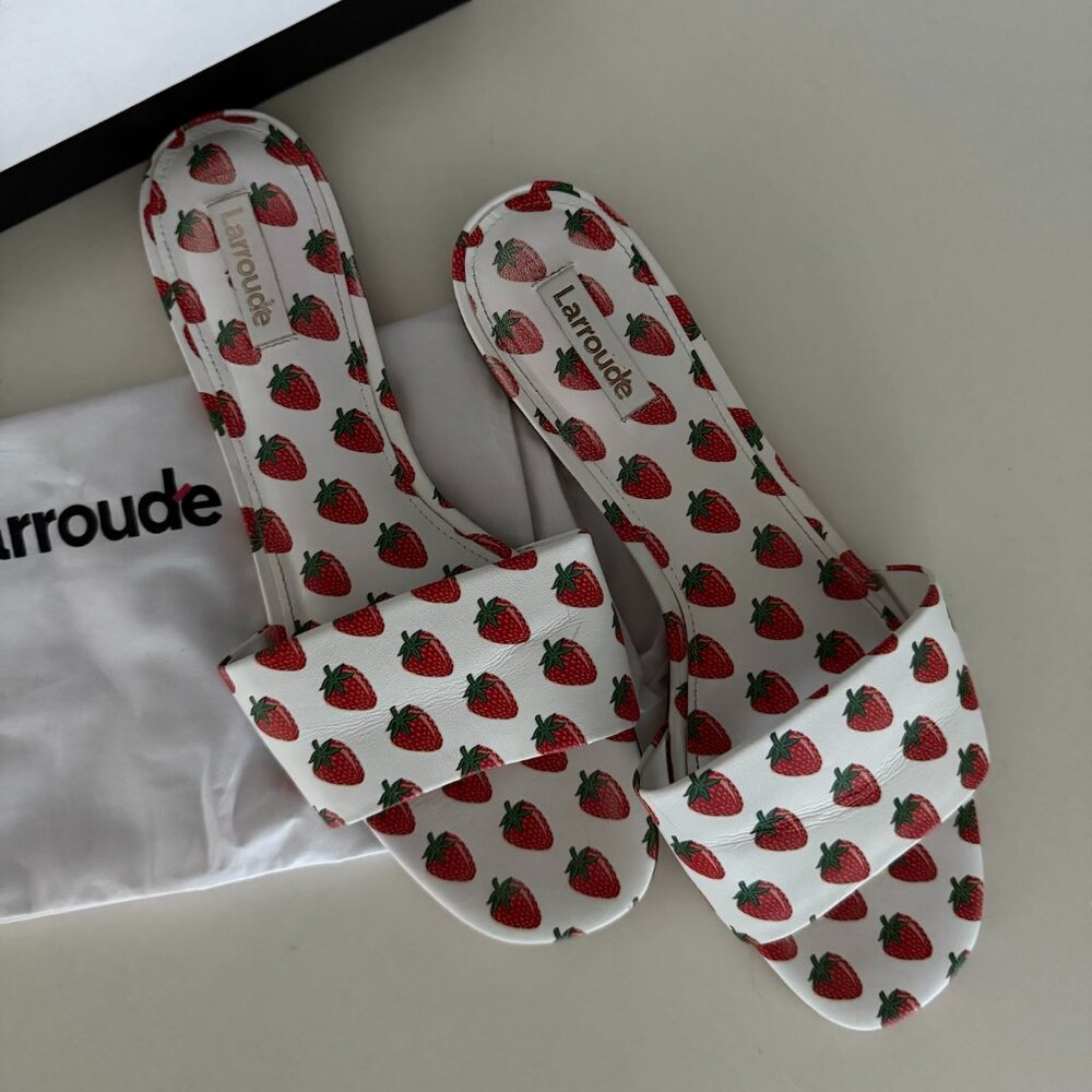 Larroude Ive White Strawberry Mule Sandals
